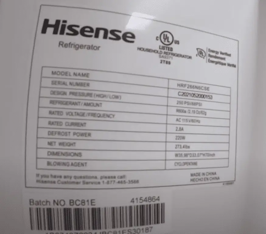 hisense refrigerator model number