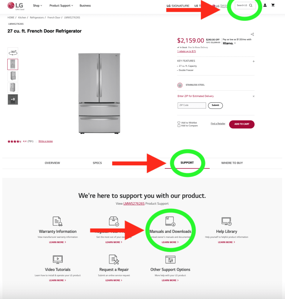 how to find lg refrigerator user manual